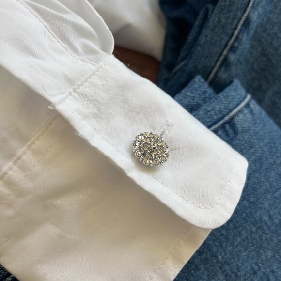 White Button Down 100% Cotton Embellished Buttons - Closet Basic for Holidays - Picture 5 of 8